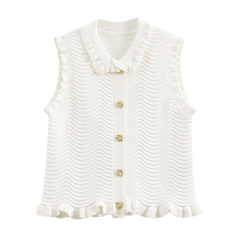 2026 Summer Sleeveless French Ruffle Knitted Tank Top Wave Pattern Skirt Two Piece Set Suitable for Women