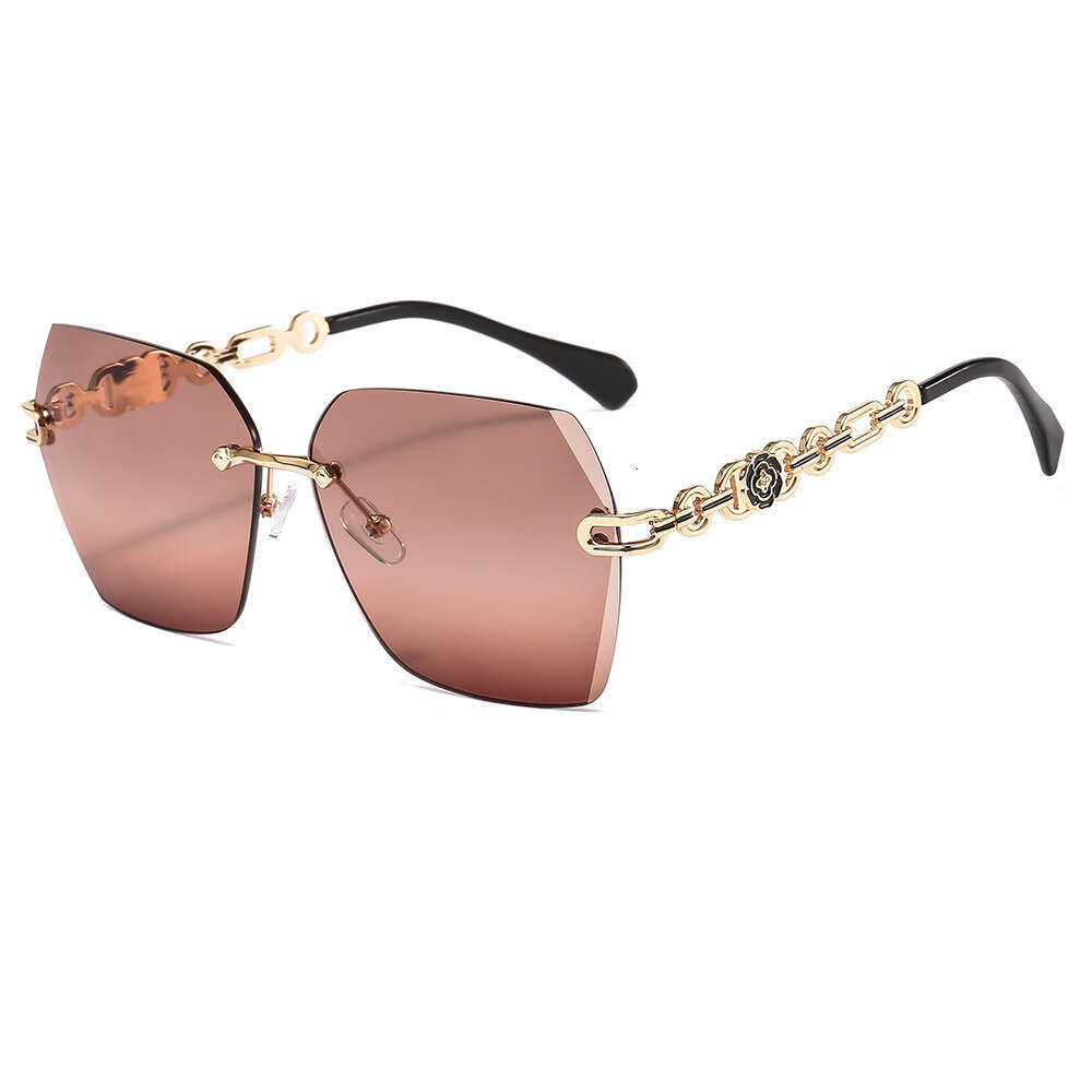 Sunglasses Fashion Metal Cut Edge Camellia Floral Design with Cubic Zirconia Accents for European American Style Daily Wear Gift High Quality Texture