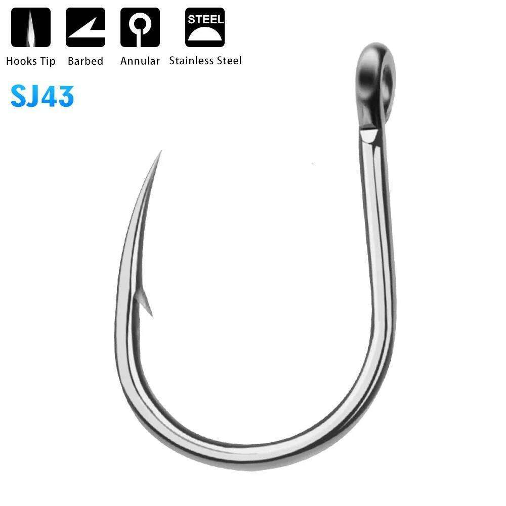 PROBEROS 5/10Pcs Sea Stainless Steel Fishhook Saltwater Fishing Hook 1/0#-13/0# Model Silver JIGGING Hooks SJ43 Z260128