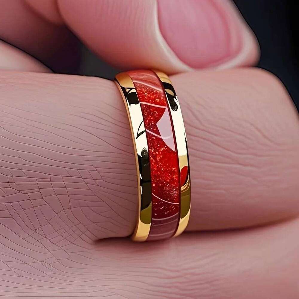 8MM Fashion Men Women Red Stainless Rings Unique Wedding Engagement Band Jewelry Party Unisex Steel Ring Accessories XJ260127