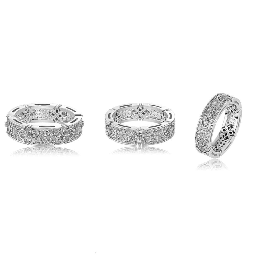 TOPGRILLZ 6MM Iced Out Flower Ring Full Micro Pave Bling Cubic Zirconia Round Engagement Wedding Rings for Women Men XJ260127