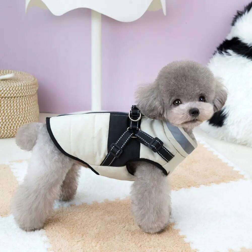 Adjustable Jacket Waterproof Warm Windproof Puppy Clothes Zipper with Harness Padded Reflective Dog Coat Cold Weather XJ260127