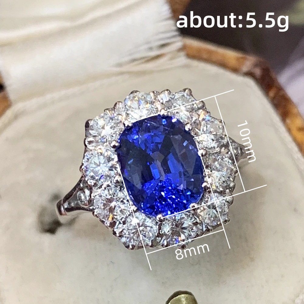Hot-Selling Imitation Natural Royal Blue Sapphire Zircon Ring for Women Copper Plated White gold Luxurious Wedding Jewelry