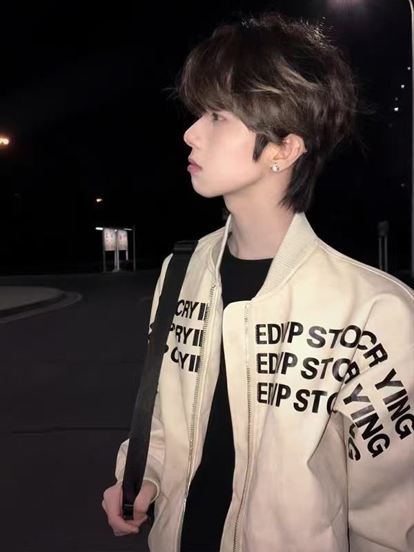 Men's printed jacket - Autumn/Winter relaxed style trendy leather jacket