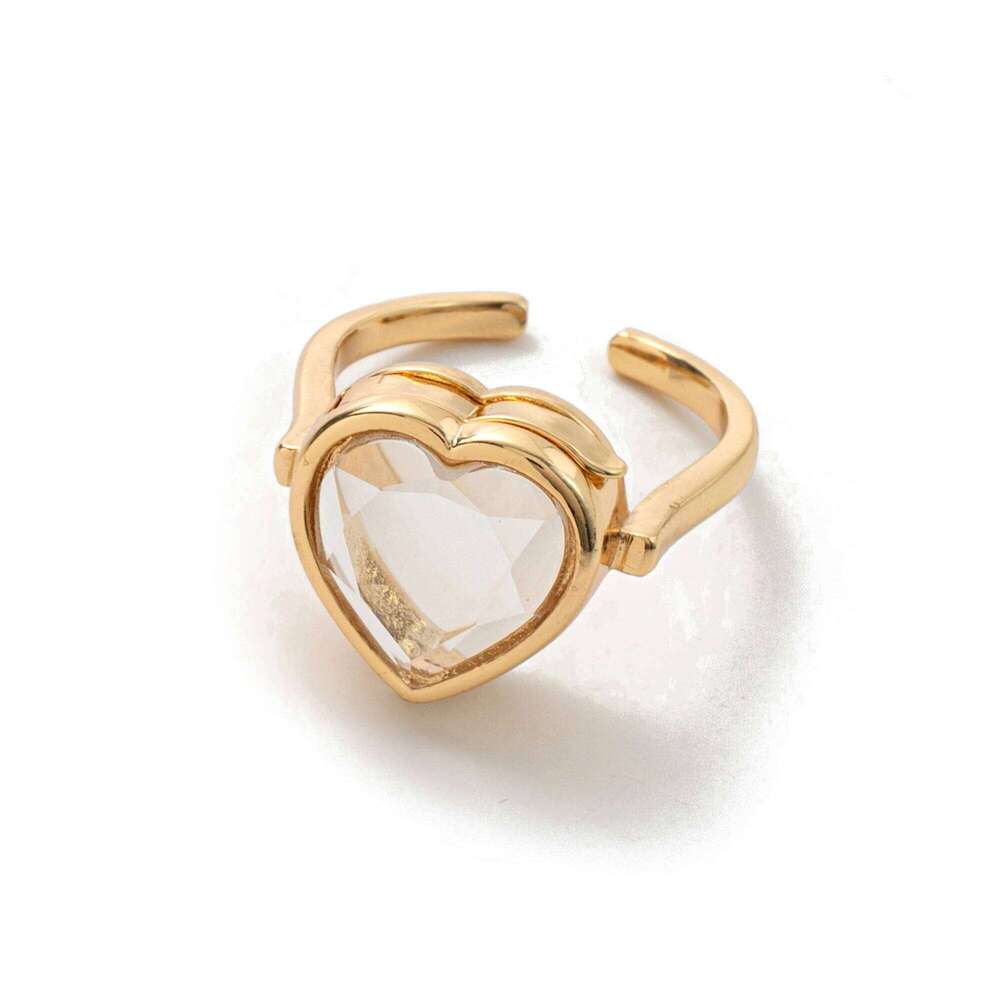 Hot selling heart-shaped circular box ring that can be opened DIY colorful zircon accessories gold-plated XJ260127