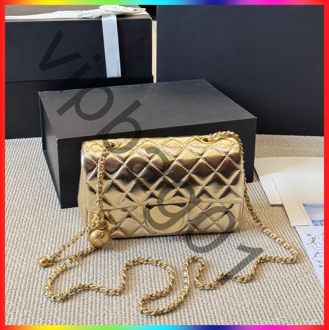 Designer bag shoulder bag high quality cc bag mini flap bag weave gold chain strap cross body handbag with gold ball women purse fashion classic leather crossbody bag