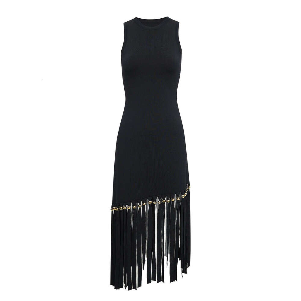 2026 Spring French Elegant Black High end Style Tassel Knitted Vest Dress for Women