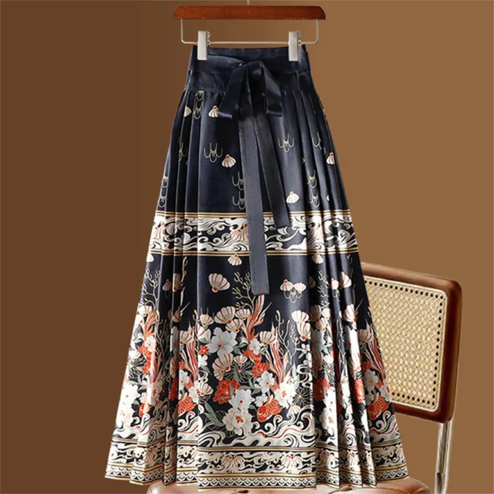 Chinese Style National style Horse-face Skirt Female High Waist Slim Joker Improved Hanfu Antique Plus Size A-line Skirt 260128
