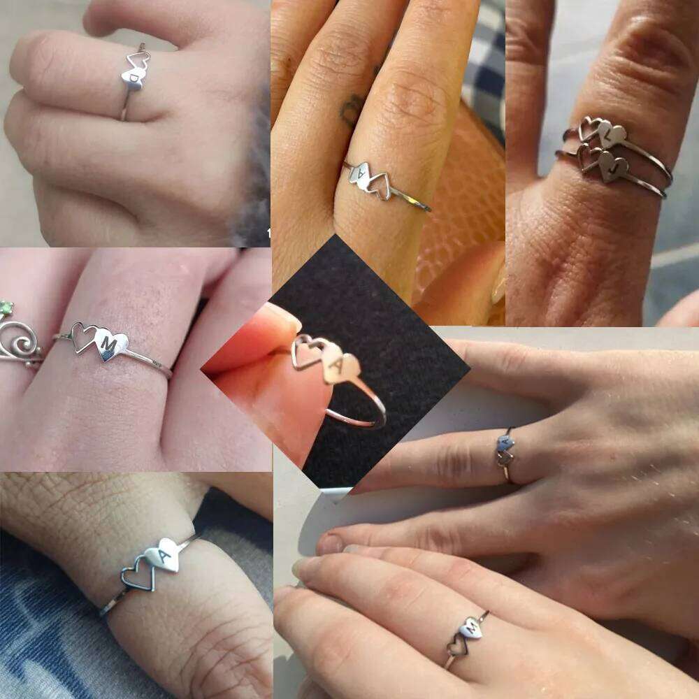 COOLTIME Initial Letter Ring for Women Stainless Steel A-Z Alphabet Double Heart Rings Fashion Wedding Valentine's Day Gift XJ260127