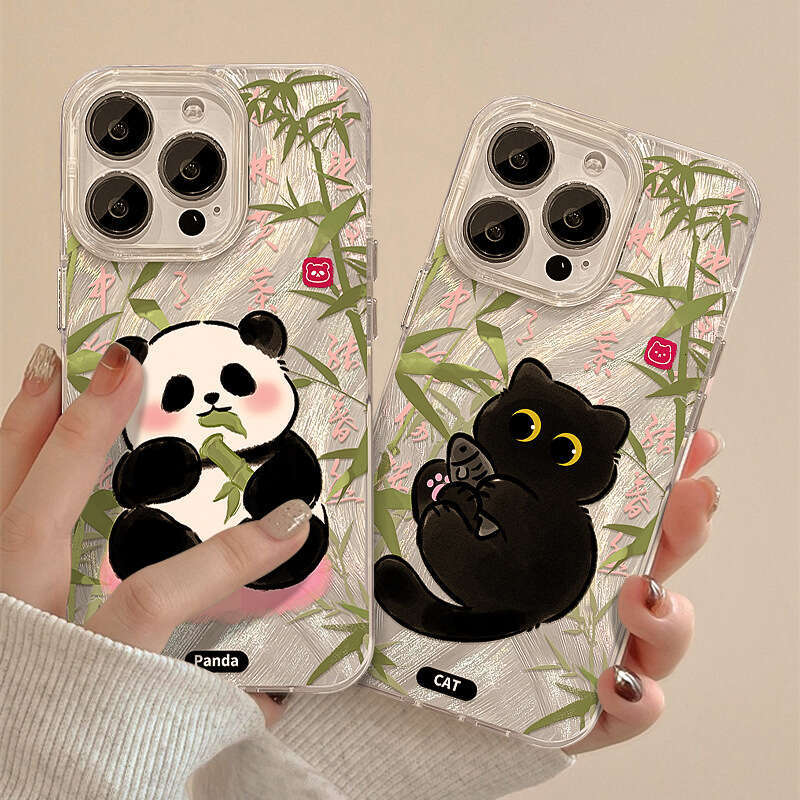 Compatible with Apple 15 Phone Case iPhone 14 PM Cute Bamboo Panda 13 Feather Gauze Laser 12 Chinese Style 11th Generation S260128