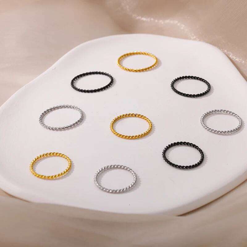 Stainless Steel Spiral Twist Finger For Women Men Gold Plated Round Wedding Couple Rings Minimalist Jewelry Party Gift XJ260127