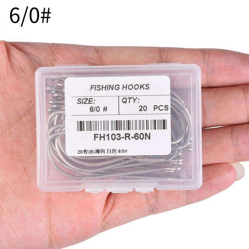 20pcs / Box Barbed Big Hooks 1/0#-6/0# Sea Worm Carp Single Circle Hook Set Fly Fishing Accessories Tackle Fishhook Z260128