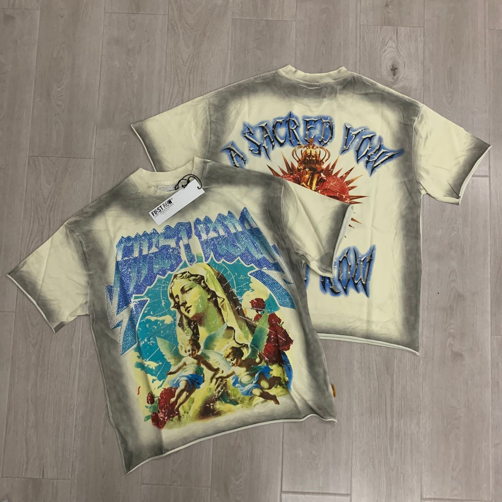 Men's T-shirts FIRST ROW High-end Cotton Short Sleeves Graphics Street Hip-hop Gothic Summer Prints Harajuku Short-sleeved Cotton Oversized Vinta