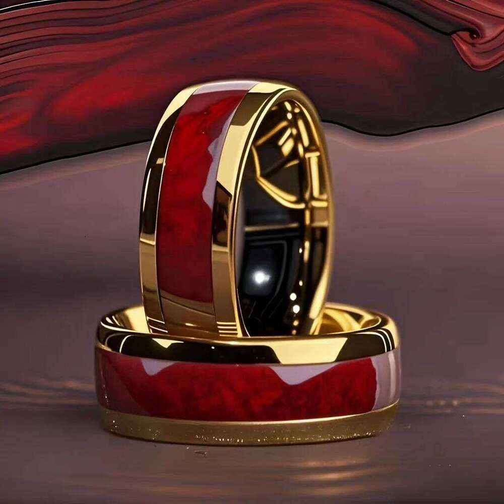 8MM Fashion Men Women Red Stainless Rings Unique Wedding Engagement Band Jewelry Party Unisex Steel Ring Accessories XJ260127
