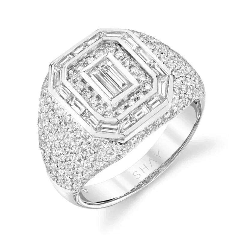Ofertas Hip Hop Style Trendy Men Rings Copper Iced Out Bling Pave Cubic Zirconia Geometry Ring Charms XJ260127