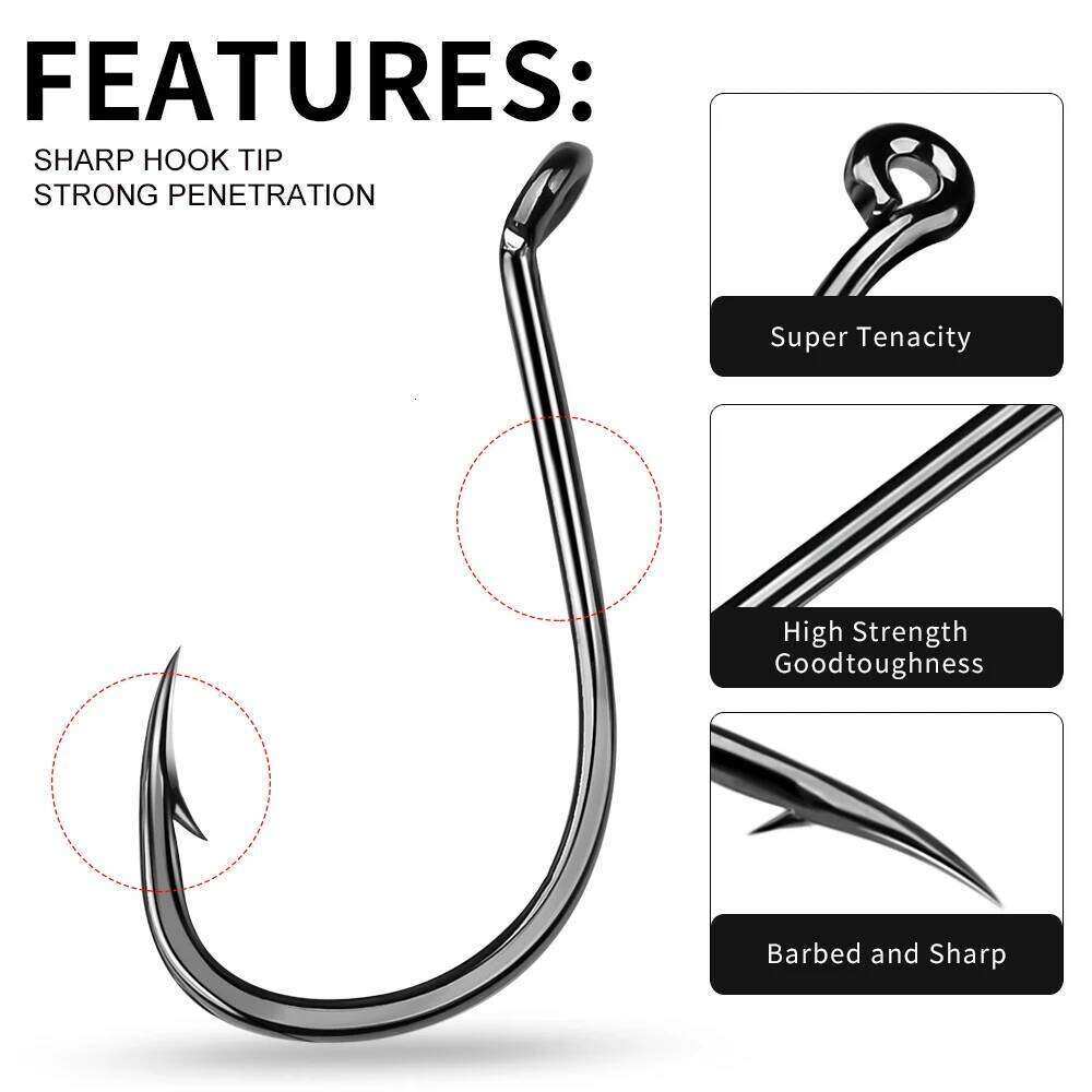 KATYUSHA 100PCS J Hooks 1/0-2/0-3/0-4/0-5/0# Barbed Octopus Fishing Hook High Carbon Steel Offset Fishhooks Black Color Pesca Z260128