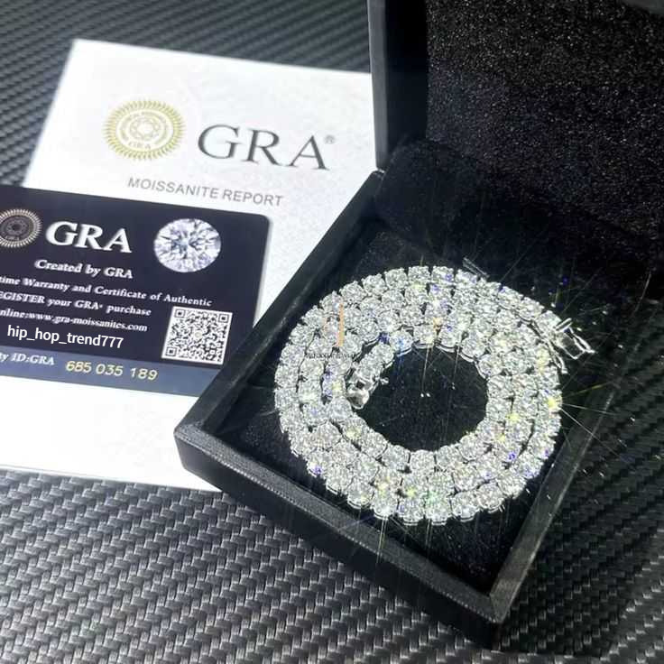 3mm 4mm 5mm Moissanite Tennis Chain D VVS Moissanite Diamond Tennis Chain Necklace 925 Sterling Silver Hip Hop Jewelry