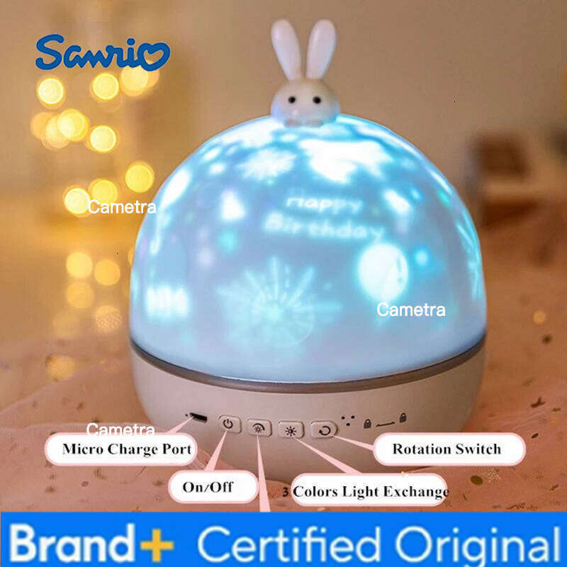 Sanrio Bunny Light Projection Rotating Star Bedroom Ceiling Atmosphere Night Lamp Stars Childrens Birthday Gift with Films Sheet H260128