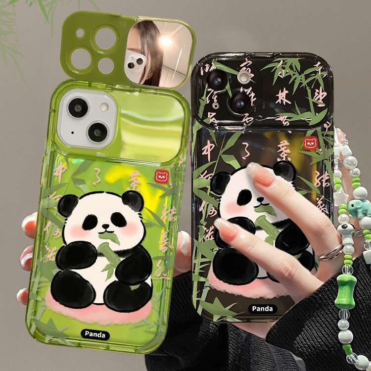Compatible with Apple 15 Transparent Phone Case iPhone 14 Pro Chinese Style Bamboo Forest Panda Chain 13/12 Flip Cover Mirror S260128