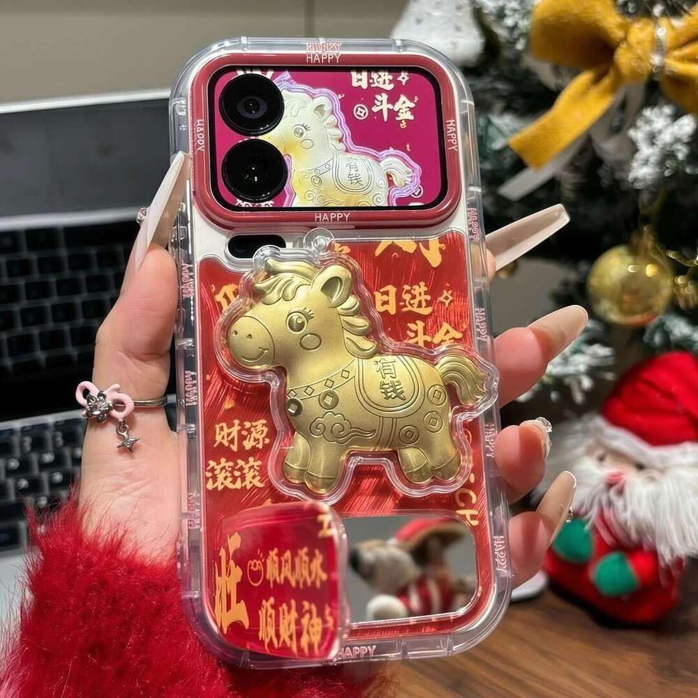 Year Get Rich Stand Compatible with Apple 17 Max Phone Case Huawei Mate 60 Pro New Red S260128