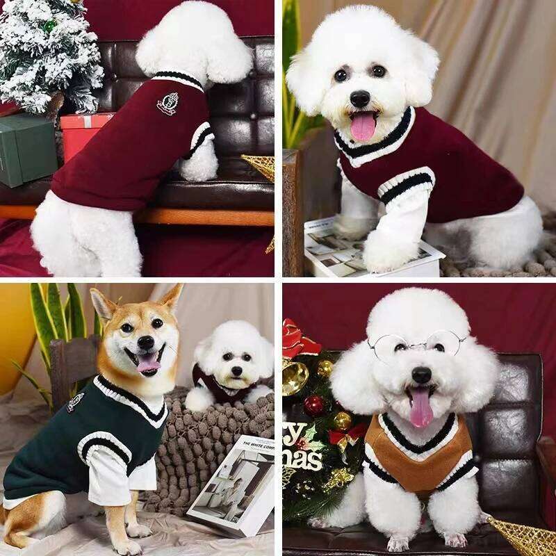 Pet Dog Sweater College Style V-neck Knitwear For Small Dogs Puppy Vest Clothes Kitty Jacket Outfits Winter Warm XJ260127