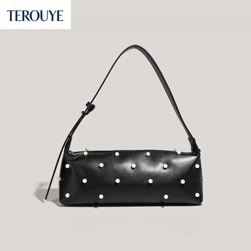 TEROUYE autumn and winter new light luxury elegant pearl handbag rectangular bag trend versatile niche bag design armpit bag bag