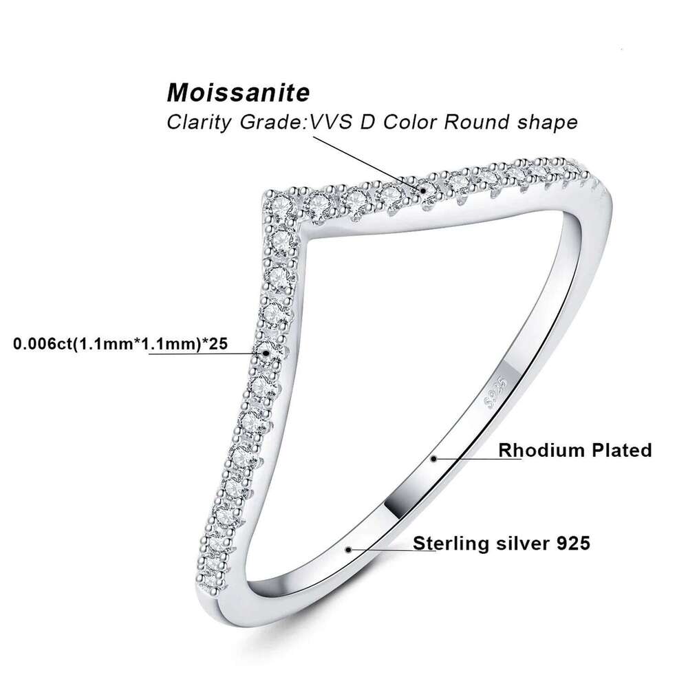 JewelryPalace Moissanite D Color Round Cut 925 Sterling Silver V Shape Stackable Wedding Ring for Woman Yellow Rose Gold Plated XJ260127