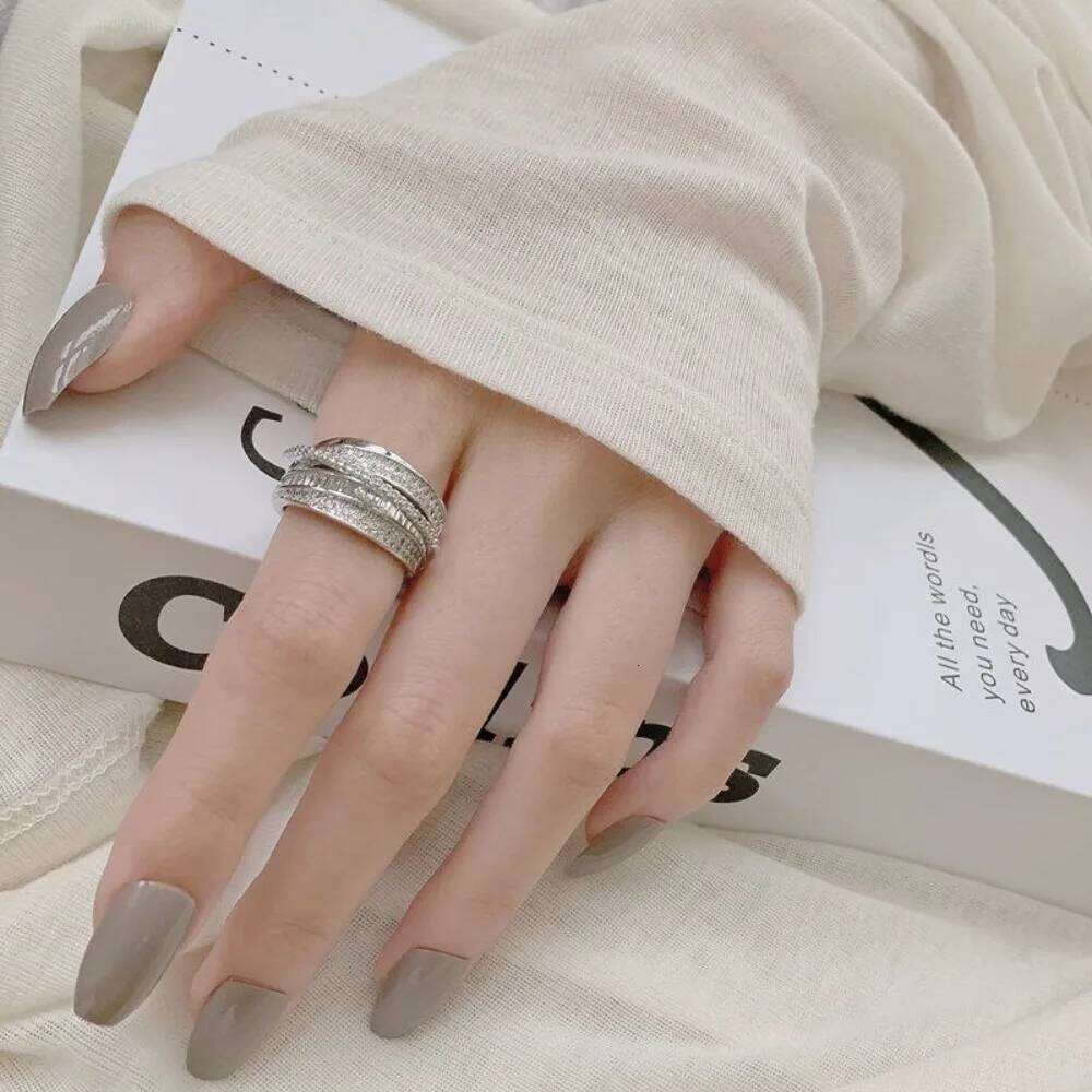 New Trendy Luxury Geometry Shiny Zircon Multi-layered Finger Gold Color Stainless Steel Couple Ring for Women Men Jewelry Gift XJ260127