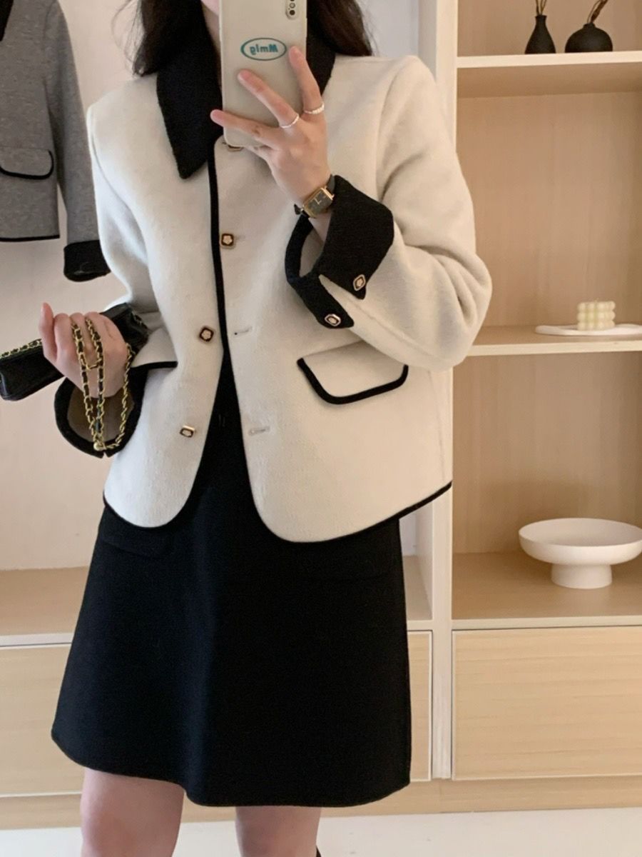 Women's Jackets Tweed Elegant Coat With Pockets Single-breasted Cardigan Short Jacket Loose Outwear For Women Autumn Winter Jacket S-XL