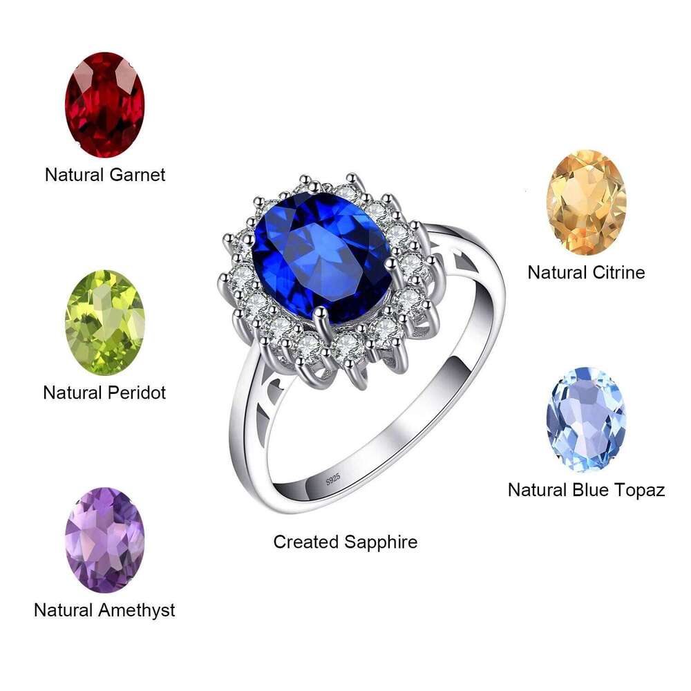 JewelryPalace Princess Diana Created Sapphire 925 Sterling Silver Engagement Ring Ruby Natural Amethyst Citrine Blue Topaz XJ260127