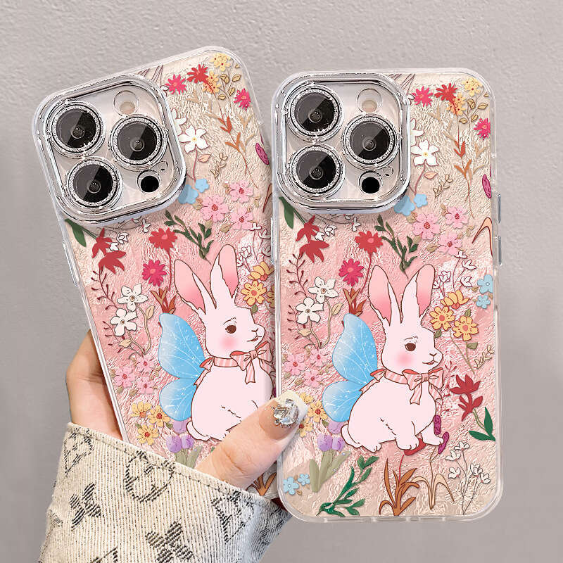 Oil Painting Floral Rabbit Compatible with Apple 17 Max Phone Case iPhone 15 New 16 Pro Glacier Pattern Large Hole S260128