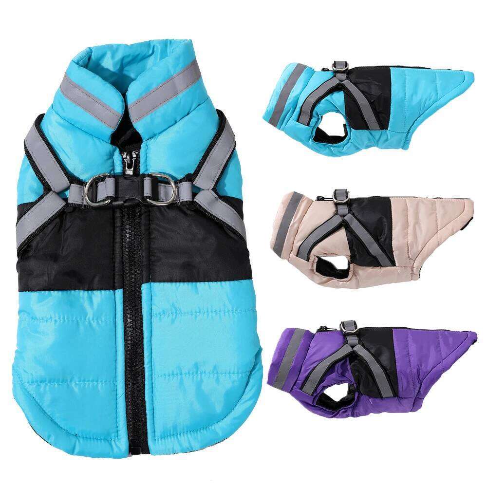 Coat Reflective Waterproof Jacket With Harness For Small Medium Dog Cat Windproof Winter Pet Yorkshire Chihuahua Pug Costume XJ260127