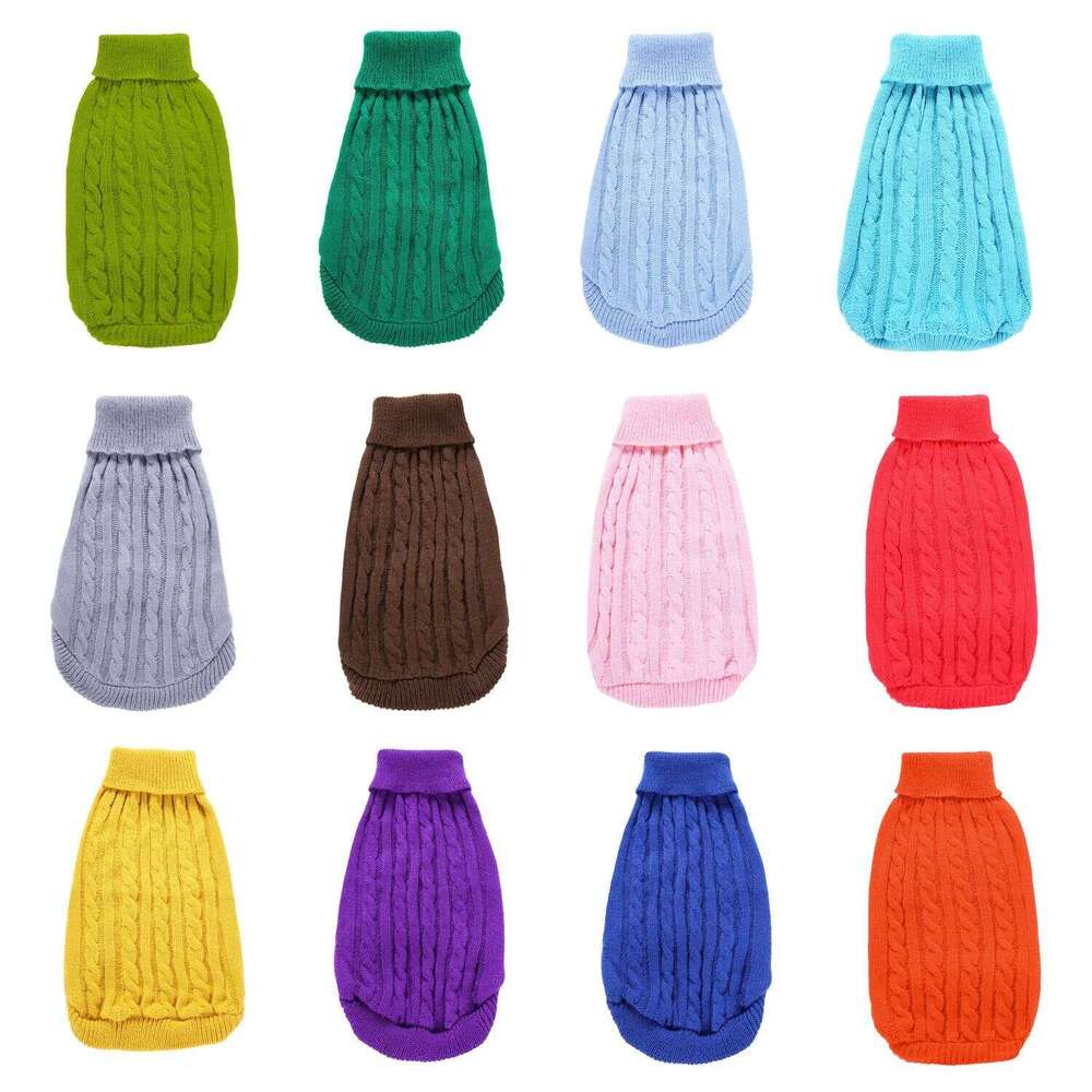 Pet supplies, clothing, pure color cable knit, high-neck pet sweater dog clothes autumn and winter style wholesale XJ260127