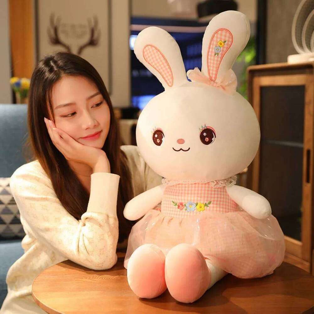 Cute skirt plush toy colorful soothing little white rabbit rag doll children's birthday gift Y260128