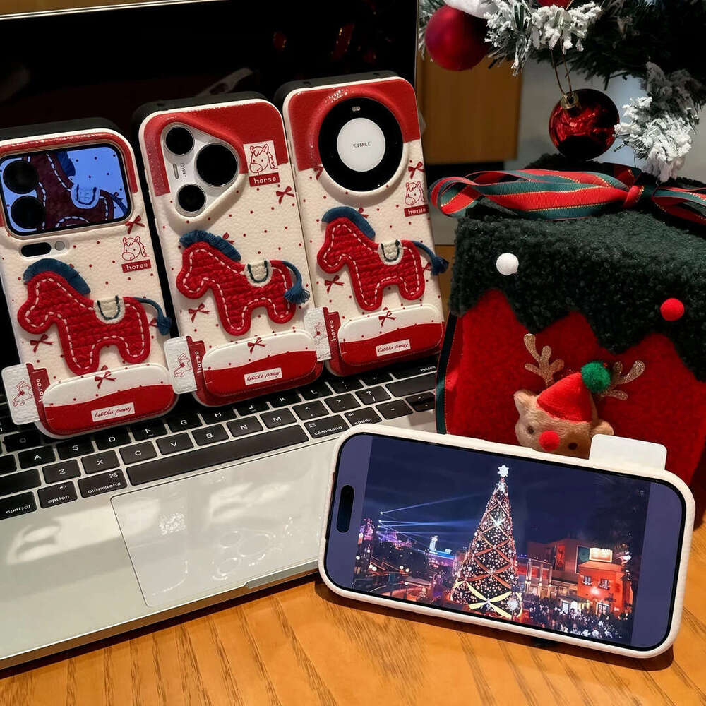 New Year Embroidered Pony Stand Compatible with Apple 17 Pro Max Phone Case IP16 Leather Texture 15 Mirror 14 Personalized 13 S260128