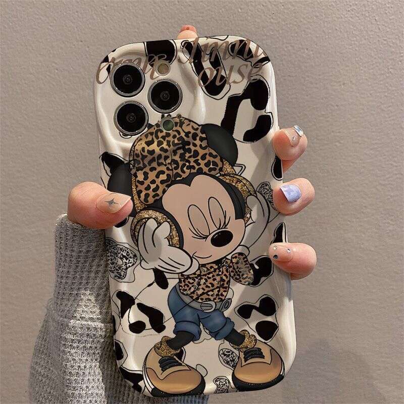 Leopard Print Headphones Mickey Compatible with Apple 17 Pro Max Cream Pattern Phone iPhone 15 Soft Case 14 New Model 16 S260128