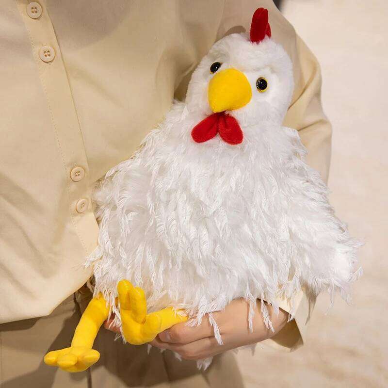 28cm Fluffy Rooster Plush Long-Hair Cute Chicken Stuffed Animal, Super Soft Kawaii Birthday Gift for Kids&Farm Lovers Home Decor Y260128