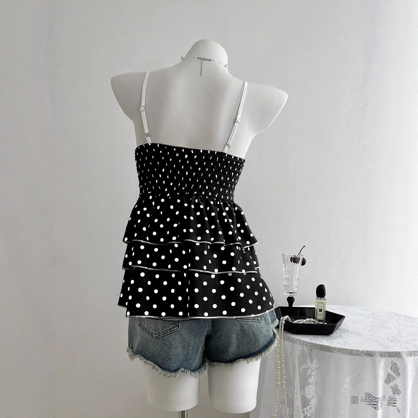 Sweet Girl Camis Lace Korea Kawaii Loose Polka Dot Sexy Bow Harajuku Women Clothing Aesthetic Tank Top Femme Grunge Y2k Crop Top 250411