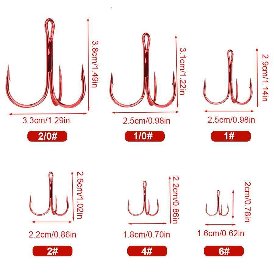 FTK Red Barbed Triple FISHHOOK Overstriking Fishing Tackle High Carbon Steel Treble Hooks Z260128