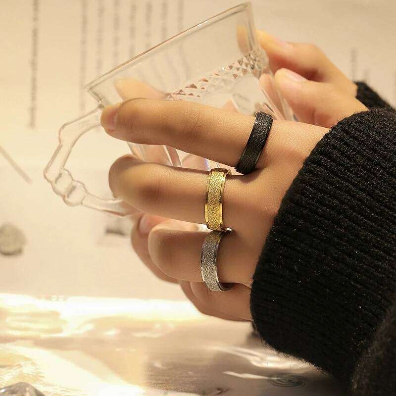 6 8mm Matt Stainless Steel Simple Design Plain Titanium Gold Tone Silver Plated Black Blue Rings Men Woman Jewelry Gift XJ260127