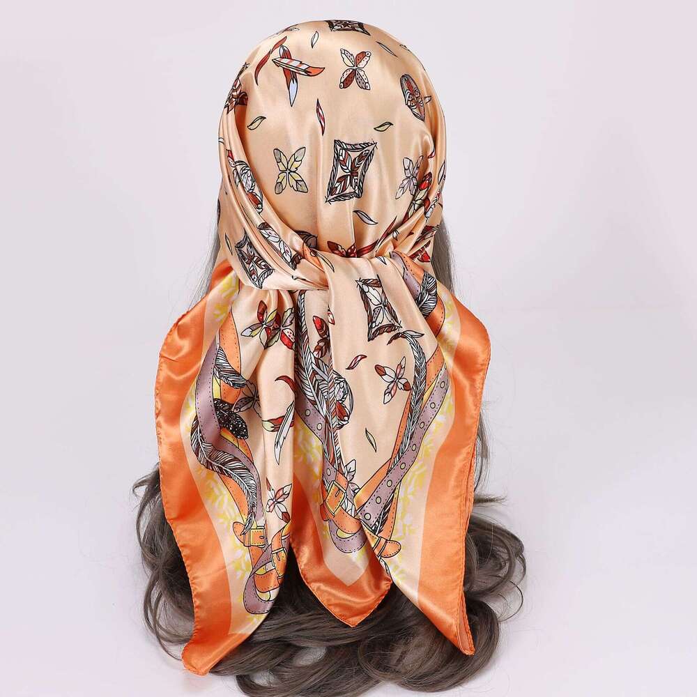 Imitation Silk Women's Headscarf 90*90CM Square Patterned Neck Shawl European And American Scarf