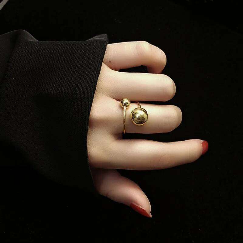Stainless Steel Ball Adjustable Statement Golden Metal Trendy Finger Ring Jewelry bague acier inoxydable New Gift XJ260127