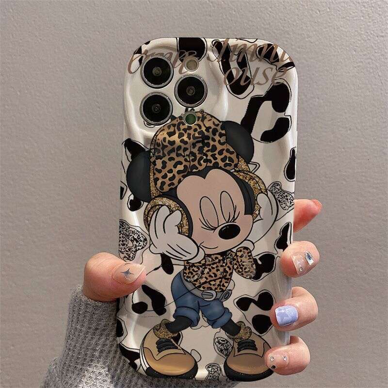 Leopard Print Headphones Mickey Compatible with Apple 17 Pro Max Cream Pattern Phone iPhone 15 Soft Case 14 New Model 16 S260128