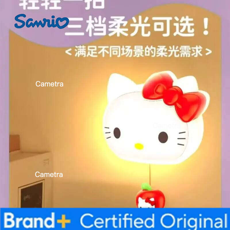 Sanrio Kawaii Hello Kitty Night Hot Cute New Girly Three-Speed Soft Light Pat Lamp Eye Protection Bedside Cartoon Kid Gift H260128