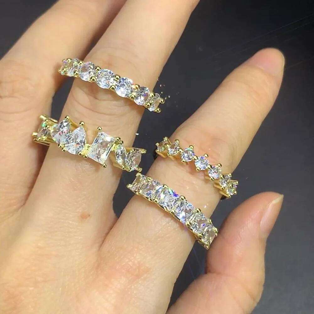 Simple Women's Ring Gold Color Geometry Cubic Zirconia Minimalist Stacking Rings Finger Accessories Female Jewelry Gifts R018 XJ260127