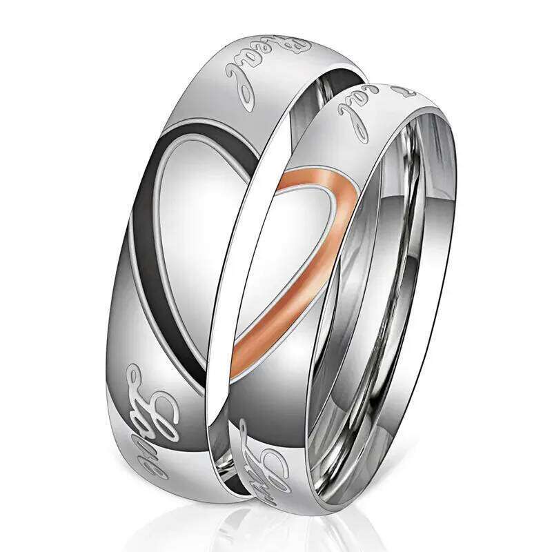 Matching Promise For Couples Love You Forever Wedding Bands Sets Him and Her Half Heart Rings Stainless Steel Comfort Fit XJ260127