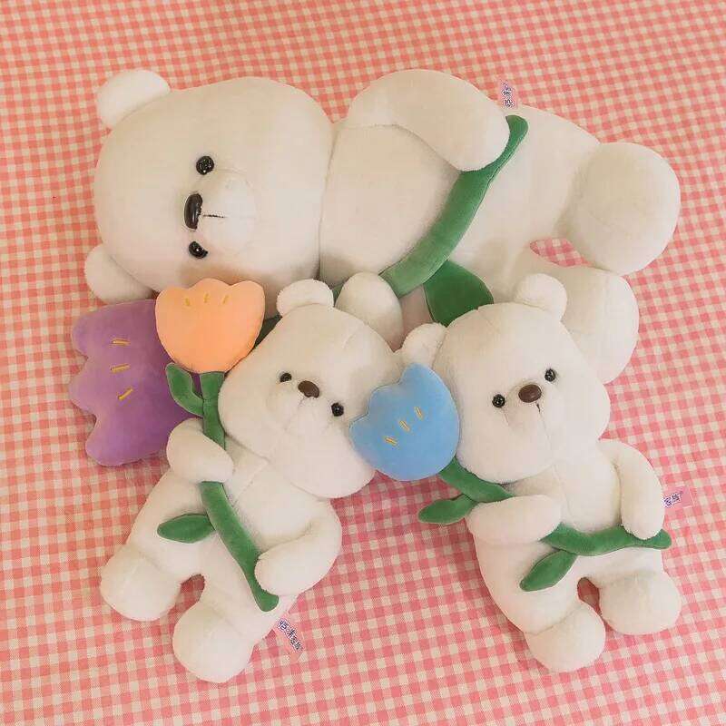Tulip plush toys girls bed Valentine's Day sleep with teddy bear doll home decoration Y260128