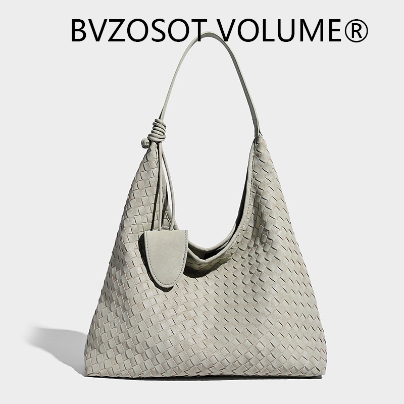 BVZOSOT VOLUME 2026 new Vintage high-end matte hand-woven single-shoulder crossbody tote bag large capacity for commuting handbag shopping bag