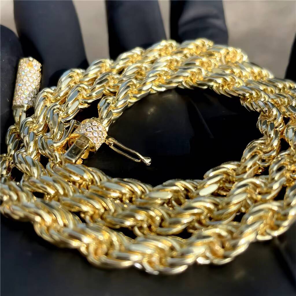 Ready to Ship Hip Hop Jewelry 60mm 18K Gold Plated VVS Moissanite Diamond Necklace 925 Sterling Silver Rope Chain