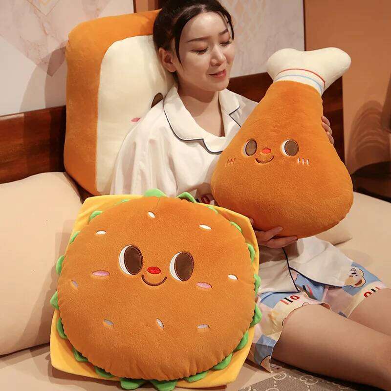 Fried Chicken Burger Toy Super Soft Filled Plush Pillow Delicious Food Toys For Kids Christmas Halloween Holiday Gifts Y260128